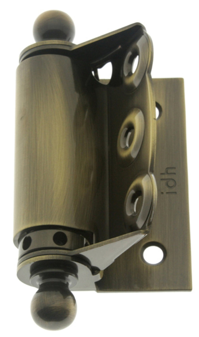 idh by St. Simons 80320-005 Professional Grade Quality Genuine Solid Brass Half Surface Adjustable Spring Screen Door Hinge with Ball Finials, Antique Brass, Pair