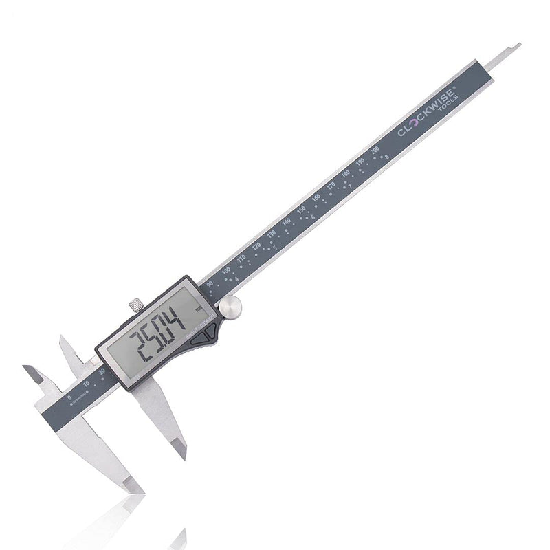 Clockwise Tools IP54 Grade Digital Caliper, DCLR-0805 0-8" /200mm, Inch/Metric/Fractions Conversion, Stainless Steel, Large LCD Screen DCLR-0805 8 inch