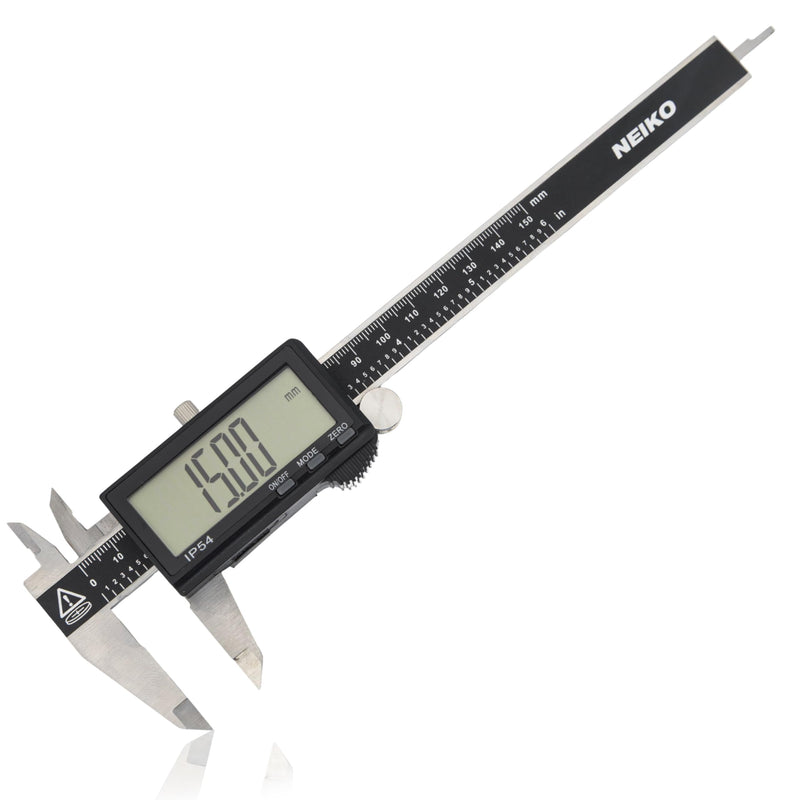 NEIKO 01401A 6-Inch Electronic Digital Caliper, Stainless Steel, Extra Large LCD Screen, Measurement Conversions for Inches, Millimeters, and Fractions 6 Inch, XL Screen