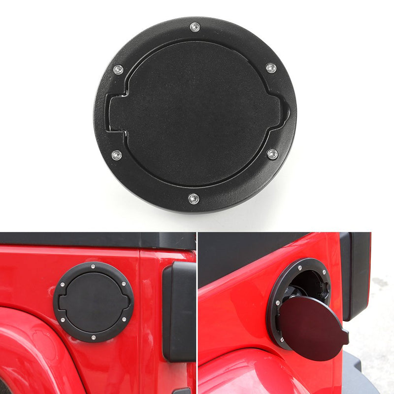 JeCar Aluminum Gas Cap Fuel Filler Door Cover for Jeep Wrangler 2007-2018 JK & Unlimited Accessories (Black) Black-A
