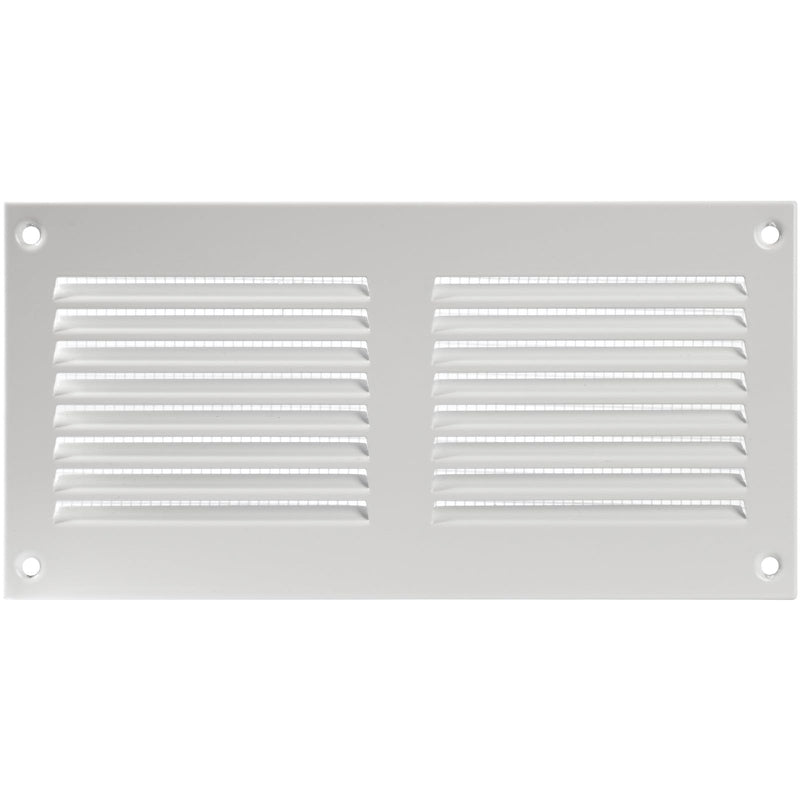 HVAC OV 8" x 4" Inch (External Dimensions) White Metal Ducting Grille with Mesh Screen Guard - Wall Register/Interior, Exterior Vent Cover - Soffit Vent/Gable Vent for Ventilation, Exhaust, Intake 8" x 4"
