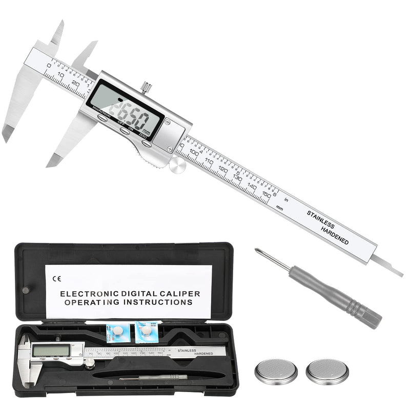 Digital Caliper Measuring Tool, Stainless Steel Vernier Caliper Digital Micrometer with Large LCD Screen, Easy Switch from Inch Metric Fraction, 6 Inch/150mm Caliper Tool for DIY/Household A003
