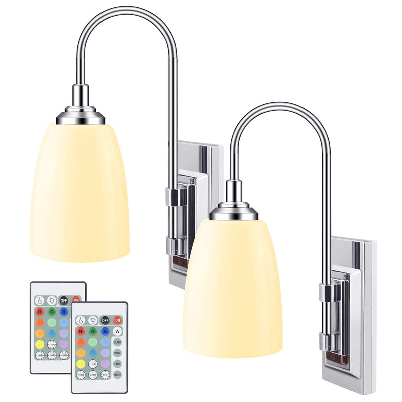 HONWELL Wall Lamp Battery Operated LED Wall Sconces Indoor Cordless 2 Pack 2 Remote Controlled Multi Color Wall Sconce Light Fixture for Room Lighting, Stick Lights for Kitchen Hallway Bathroom battery powered