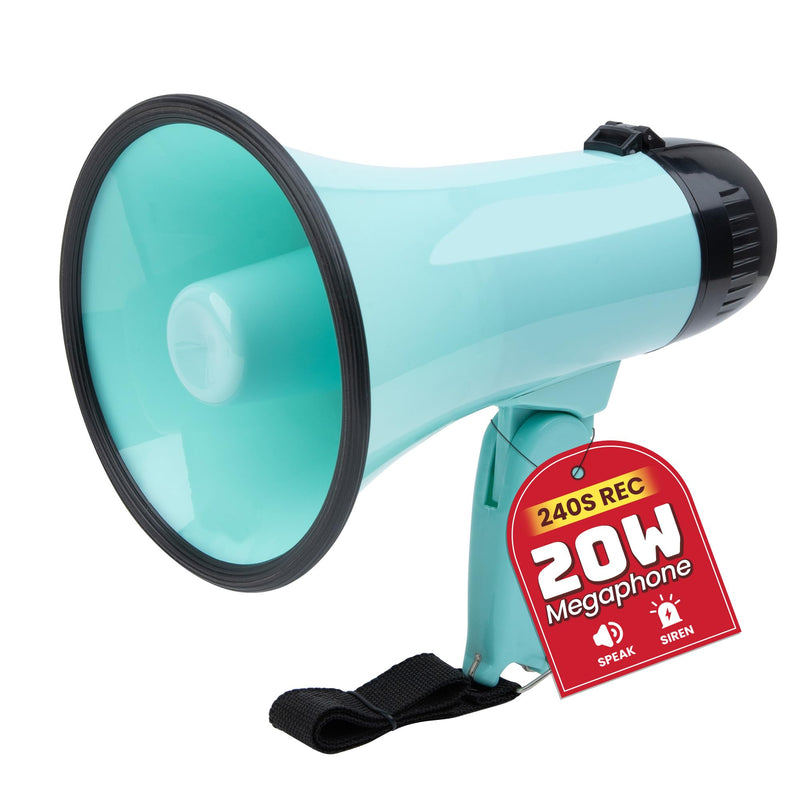 MyMealivos 20W Megaphone Bullhorn, Built in Siren & 240s Recording, 5.4"×8.6" Portable Megaphone with Volume Control Cover Up to 300 feet+ for Indoor and Outdoor Activities A Teal