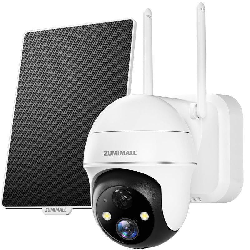 ZUMIMALL Solar Security Cameras Wireless Outdoor, 360° View Outdoor Camera Wireless Solar Powered,2.4G WiFi,2K/3MP Color Night Vision,2-Way Talk, PIR Motion Alert, Cloud Storage, Work with Alexa White - 3MP Solar Cam