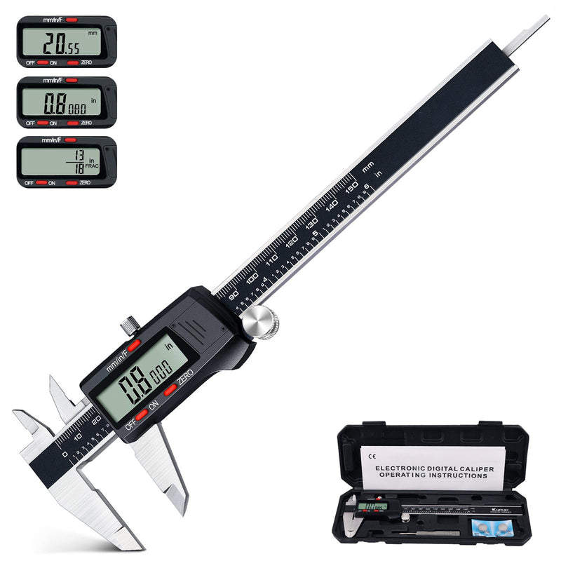 Kynup Digital Vernier Caliper, Caliper Measuring Tool, Outside Micrometer Dial Caliper with Stainless Steel, Large LCD Screen, Auto - Off Feature, Inch Metric Fraction Conversion (6Inch/150mm) 004-2