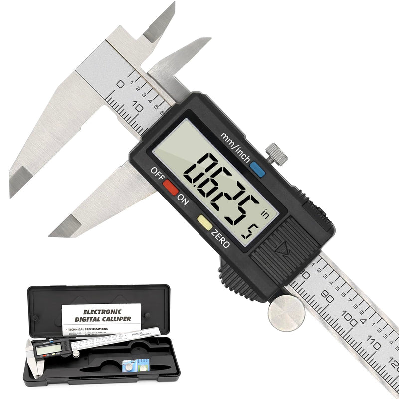 Digital Caliper Precise Measuring Tool, Vizbrite 6 inch Stainless Steel Electronic Vernier Calipers with Auto-Off Large LCD Screen, Accurate to ±0.001in/0.01mm, Easy Use Caliper 150mm Black Stainless Steel