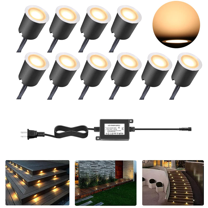 Rnehon LED Deck Light Kits with Protecting Shell, Recessed 12V Low Voltage Landscape Lights Waterproof IP65 Outdoor for Garden,Yard Steps,Stair,Patio,Floor,Kitchen Decoration(10PCS, Warm White)