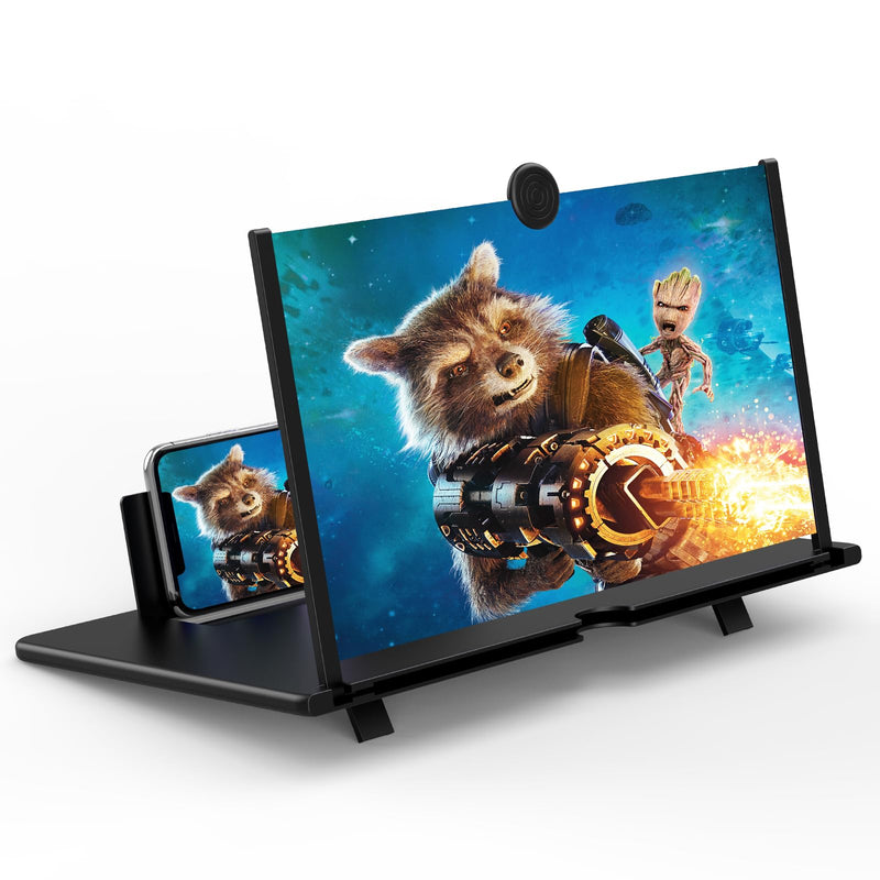 18" Screen Magnifier for Cell Phone,3D HD Magnifying Projector Screen Enlarger for Movies, Videos and Gaming, Foldable Phone Stand Holder with Screen Amplifier,Compatible with All Phones (Black 18") Black-18"
