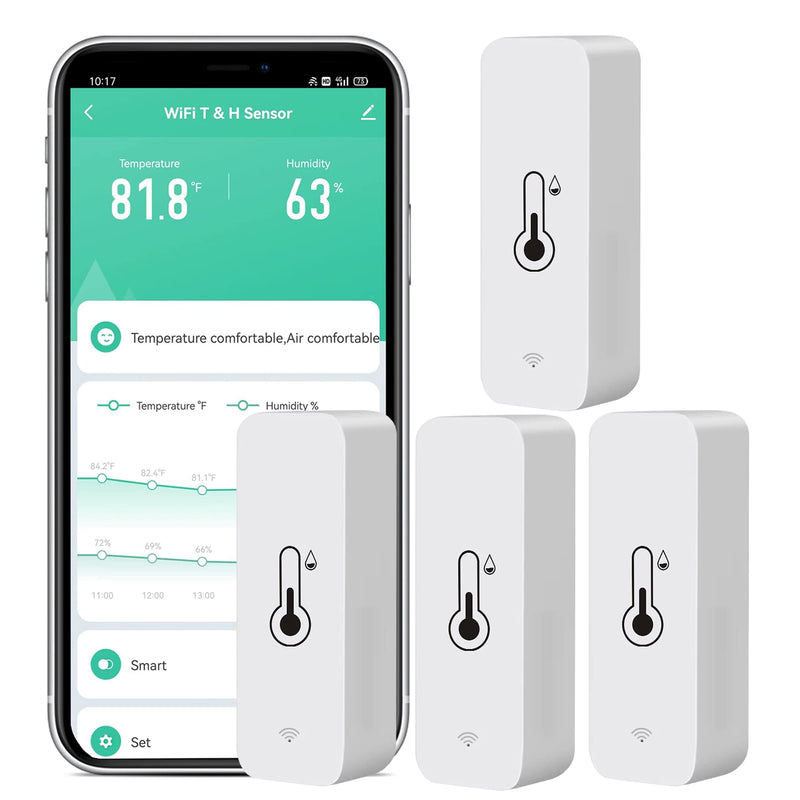 4-Pack WiFi Temperature Humidity Sensor: Wireless Temperature Humidity Monitor with App Alert, Free Data Storage Export, Smart Indoor Thermometer Hygrometer Compatible with Alexa Google Assistant 4-Pack