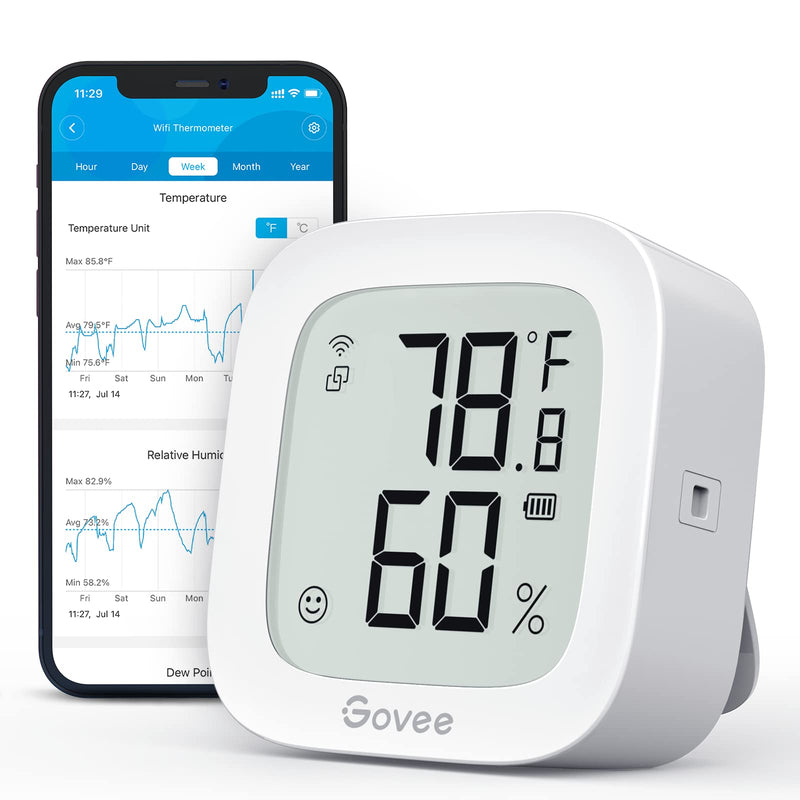 Govee WiFi Thermometer Hygrometer H5103, Indoor Bluetooth Temperature Humidity Sensor with Electronic Ink Display, App Notification Alert, Free Data Storage Export, Digital Remote Monitor for Bedroom 1