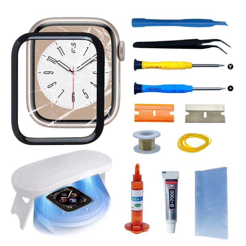 Compatible with Apple Watch 7/8 41mm Screen Replacement Front Lens LED Glass Replacement Repair Kit with Tools and Instructions (No LCD Screen) Series 7/8 41mm