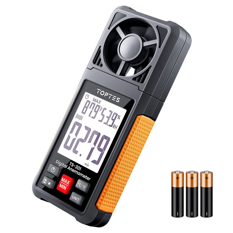 TopTes TS-301 Digital Anemometer, Wind Speed Meter with 2.26-inch Big Backlight LCD Screen, Air Flow Meter for Sailing Surfing Drone Flying RC Plane Golf Shooting HVAC Orange