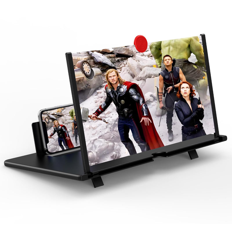 16" Screen Magnifier for Cell Phone, Mobile Phone 3D HD Magnifying Projector Screen Enlarger for Movies, Videos and Gaming, Foldable Phone Stand with Screen Amplifier,Compatible with All Phones Bkack-16inch