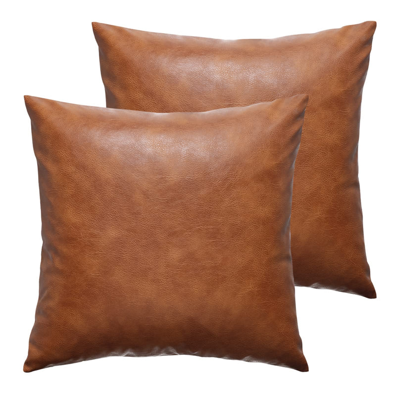 Faux Leather Throw Pillow Covers 18X18 Inch Set of 2 Brown Outdoor Modern Farmhouse Solid Decorative Pillow Covers for Room Couch Living Bedroom Bed Sofa 18" x 18" (Pack of 2)