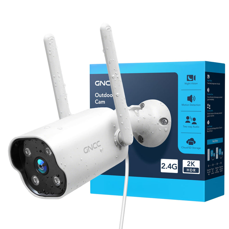 GNCC Outdoor Camera, 2K Cameras for Home Security Outside, Home Security Cameras, Motion Detection, Color Night Vision, 24/7 Recording, 2 Way Audio, Waterproof, Cloud & Local, Plug-in, APP Control White