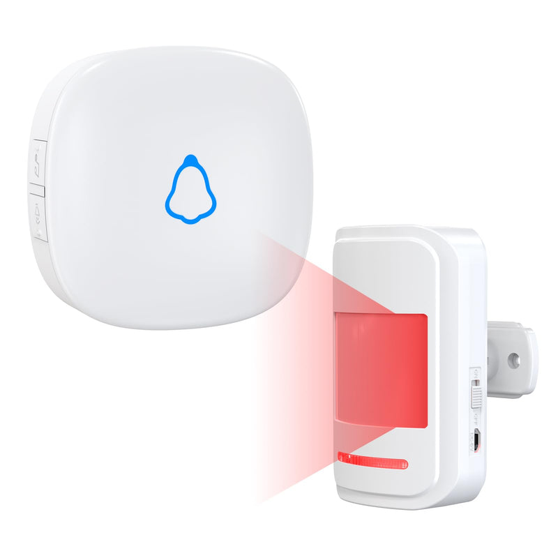 Motion Sensor Door Chime, METAK Wireless Motion Detector Alarm Indoor for Business When Entering/Home Doorway/Store Entrance/Garage Security, Pet/Elderly/Dementia Monitoring Buzzer,PIR Door Entry Bell White