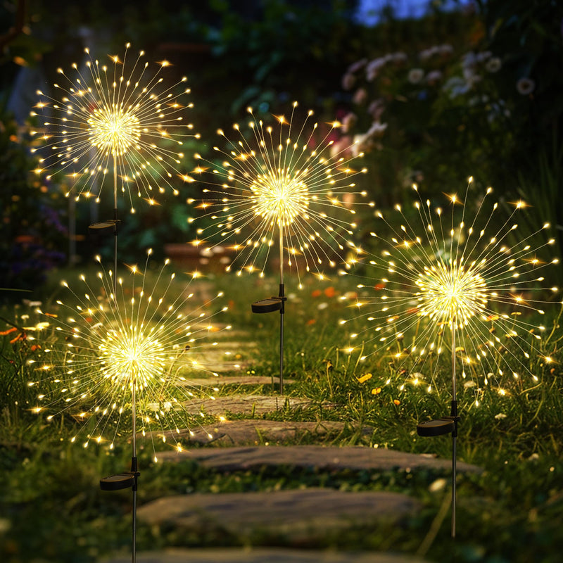 GIGALUMI Garden Decor Outdoor Lights 120LED 4Pack, Solar Garden Lights for Christmas Outside Fairy Firework Decorative,Solar Powered for Yard Pathway Flowerbed Planter Balcony Patio Decor (Warm White 4 PACK 120 LEDS Warm White