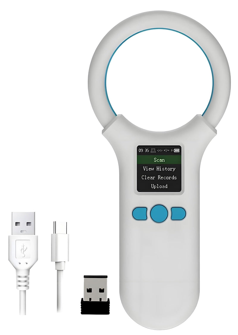 Pet Microchip Scanner, Bluetooth Animal Tags Reader with 1.44'' TFT Display Screen, Handheld Rechargeable Pet Chip ID Tag Scanner 500 Data Storage for Livestock Poultry Management White