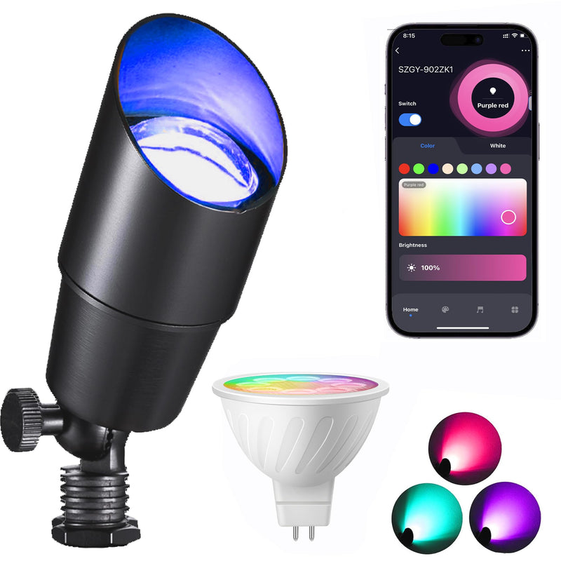 RGB+CCT Color Changing Ourdoor Landscape Lighting,12V Low Voltage Landscape Lights Remote Control with MR16 Light Bulbs 5W 2700K,Warm&Cold Uplights,IP65 Waterproof Uplights (1 Pack) Black02 1 Pack