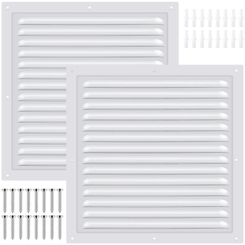 2 Pcs 12" x 12" Gable Vent Shed Attic Vent with Screen Mesh Square Metal Vent Covers Vent Grille for Exterior Door House Attic Garage Ceiling, Boost Ventilation and Guard Against Moisture (White) White