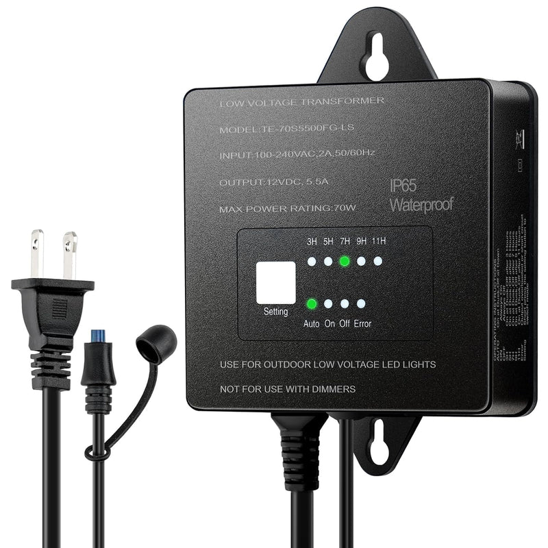 70W Landscape Lighting Transformer, Heebyoo Low Voltage Outdoor Landscape Light Transformer with Timer and Photocell Sensor 120V AC to 12V DC, Weatherproof, for Spotlight, Pathway Garden Lighting 70.0 Watts