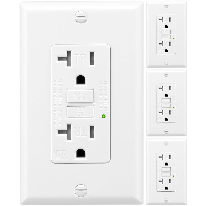4 Pack-GFCI Outlet 20 Amp,Self-Test,GFI Electrical Outlet with Thinner Design,WR Weather Resistant GFCI Receptacle,Ground Fault Circuit Interrupters,Indoor or Outdoor Use,UL Listed (White, 20Amp) White 4