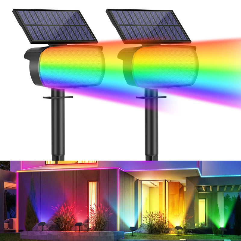 Solar Spot Lights Outdoor, Color Changing Christmas Solar Powered Lights Outdoor IP65 Waterproof, Multicolor Landscape Spotlights Large Solar Panel for Yard Garden Pathway Light 2 Pack
