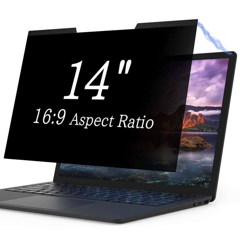 Magnetic Laptop Privacy Screen 14 Inch for 16:9 Computer Monitor, Removable 14” Anti Glare Protector Blue Light Filter Shield Compatible with HP Dell Xps Acer Asus Samsung Lenovo ThinkPad Envy Laptop 14inch