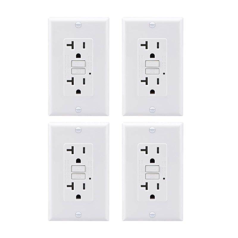 Baomain GFCI Outlet 20 Amp, with Wallplate, Self-Test Indoor Receptacle, Ground Fault Circuit Interrupter with Indicator Light, UL Certified, White (4-Pack) 4 20 Amp (Not-TR)