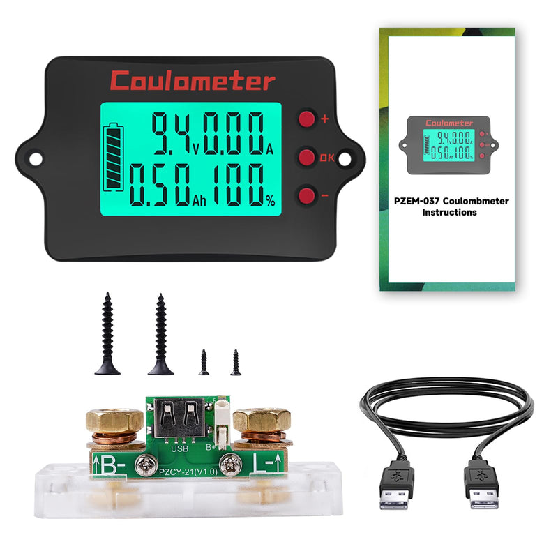 ZPSHYD DC 8-120V Digital Voltmeter Ammeter with 100A Shunt, Coulomb Meter for Battery Monitoring, RV, Solar & Ebike, Real-Time Voltage/Current/Capacity Display (Monochrome LCD) Monochrome Screen