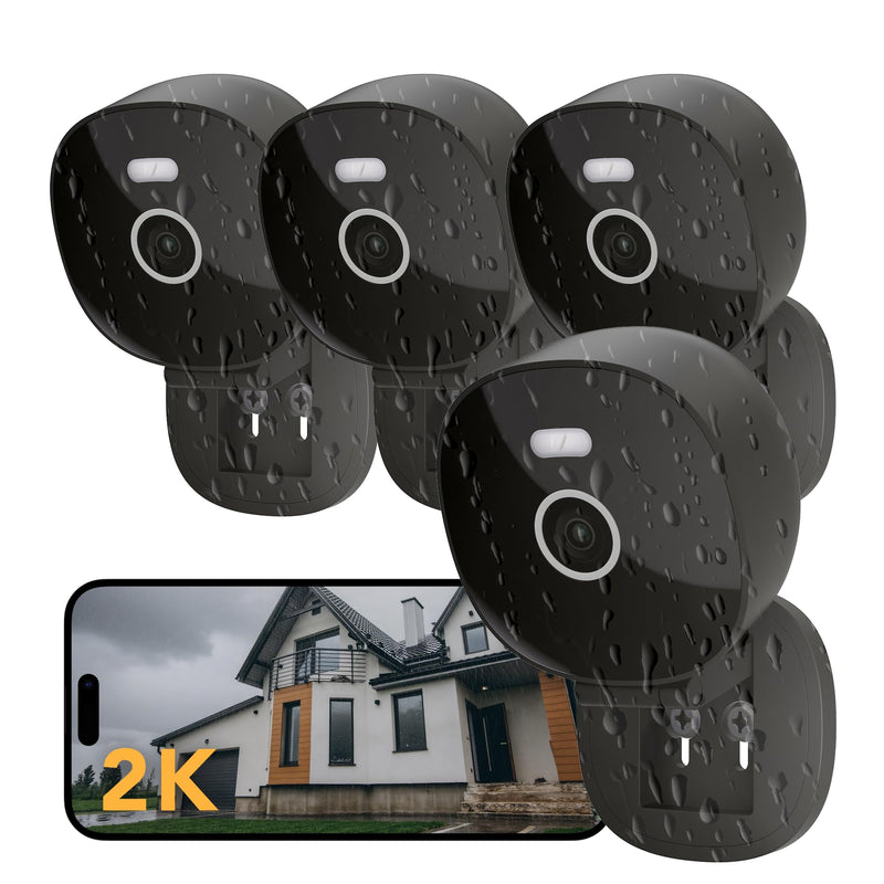 2K Security Camera, Outdoor/Indoor for Home, Pet, Baby, Nanny, IP65 Wterproof Color Night Vision, White Light & Siren, Recording, Motion Detection, Compatible with Alexa,Black-4P 4 Pack Black
