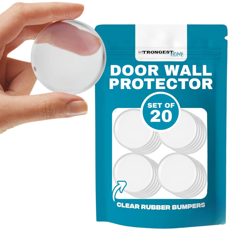 STRONGEST HOME Wall Protector for Door Knobs, 2-Inch - Clear Self-Adhesive Door Stopper Guards - Quiet Rubber Bumpers for Wall Protection, 20-Pack Medium (Door 20 Pack)