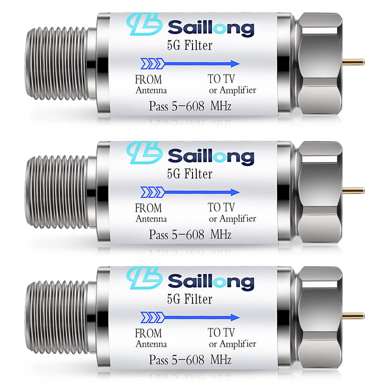 Saillong LTE Filter for TV Antenna, 4G 5G LTE Signal to Reduce Interference and Pixilation for Clear Digital TV Reception, Frequency Range 5-608 MHz, Indoor Outdoor Installation(3 Pack) 3