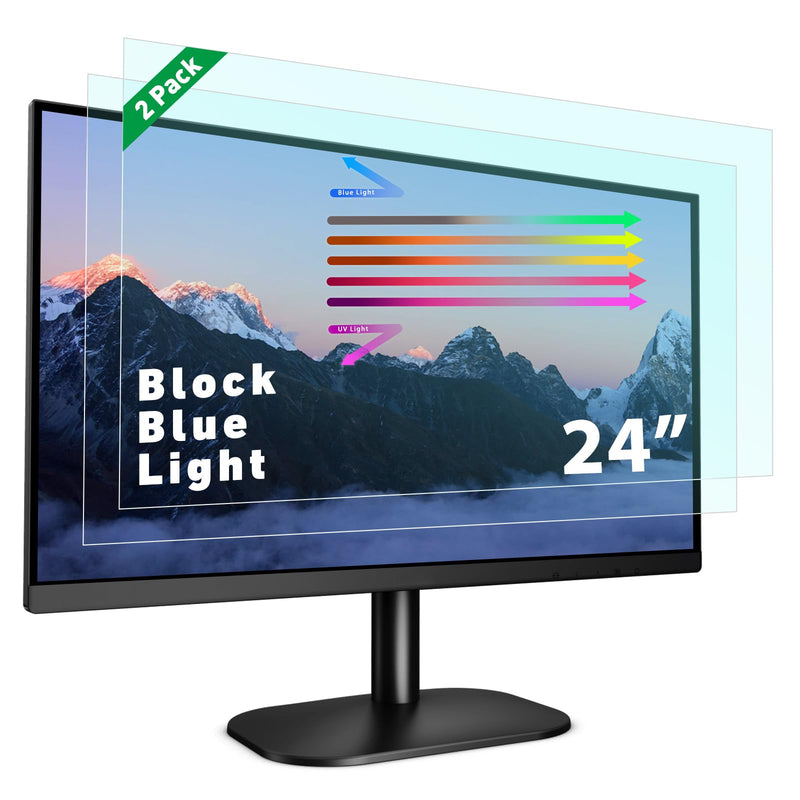 PYS 2-Pack 24 Inch Blue Light Screen Protector for Monitor – 16:9 Removable Anti-Blue Light Filter, Eye Strain Relief, UV Protection Film for Computer Monitors 24-Inch 16:9