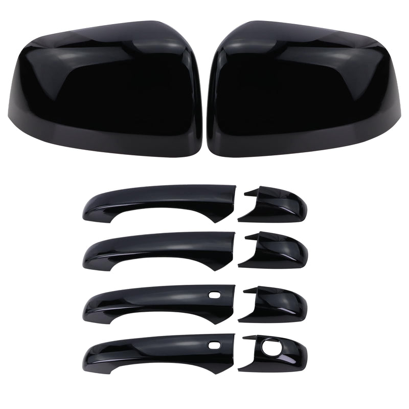 Left and Right Side Mirror Cover Cap and Door Handle Covers Compatible with 2011-2021 J-eep Grand Cherokee D-odge Durango (Black) Black
