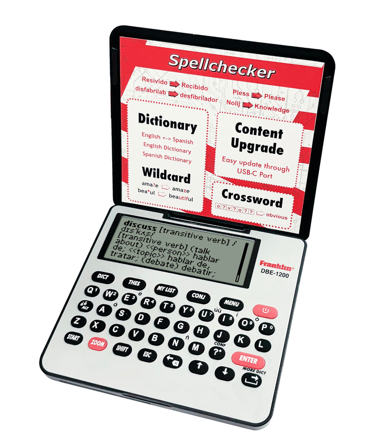 Franklin DBE-1200 Bilingual Electronic Dictionary – English-Spanish, Spanish English Digital Dictionary, Translator, Phrasebook, Spell Checker, Portable Device with LCD Screen Red DBE1200