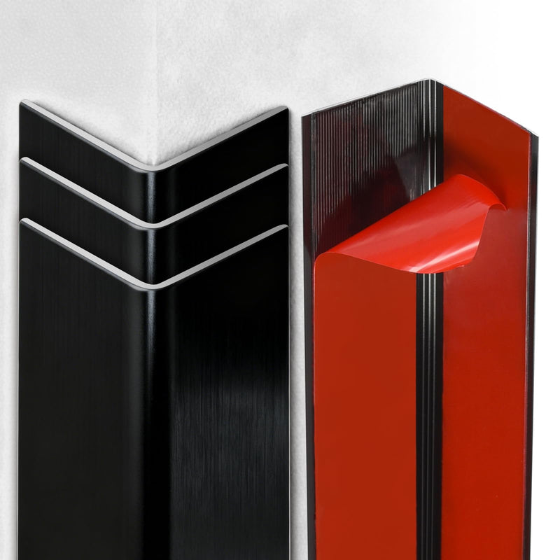 Raytano 4Pcs 45"L ×1"W Self Adhesive Metal Black Corner Protectors, Modern Aluminum Wall Corner Guards for Wall Door Furniture Cabinet Baseboard Frame Protection and Decoration (Size:45" x 1",Black) 1in 4