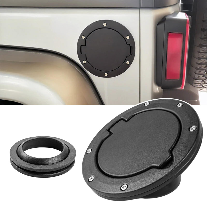 MuHize Aluminum Gas Cap, Fuel Filler Door Cover for 2007-2018 Jeep Wrangler JK Rubicon Sahara & Unlimited Accessories 2 Door & 4 Door, Tank Cap Cover(NOT fit 2018 JL) for JK 2007-2018