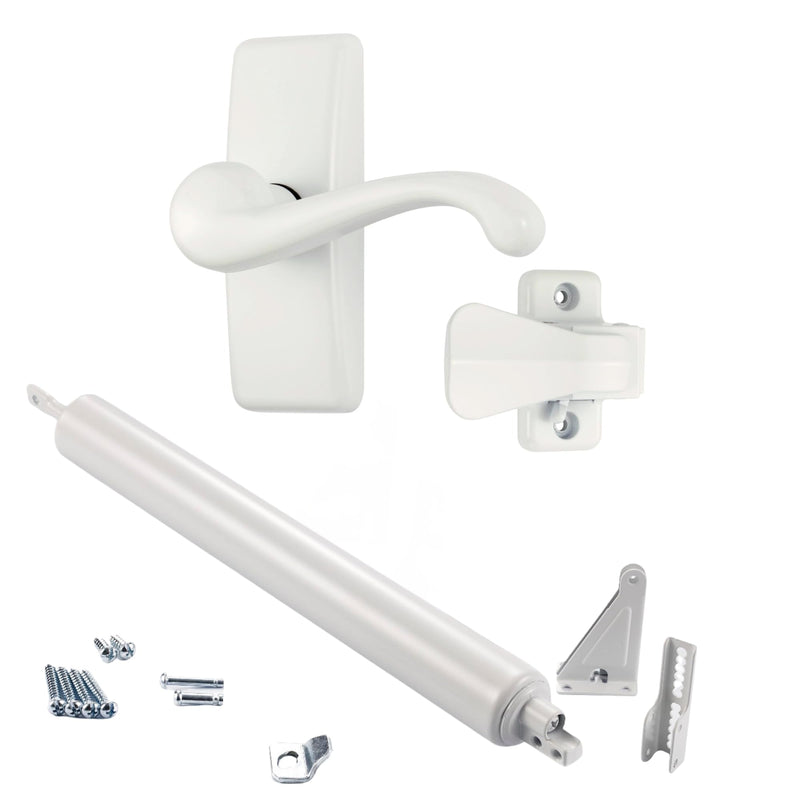 Ideal Security 9GL Bundle Standard Storm Door Closer with GL Lever Handle Set, Adjustable Speed, Smooth Closing for Lightweight to Medium Doors, White