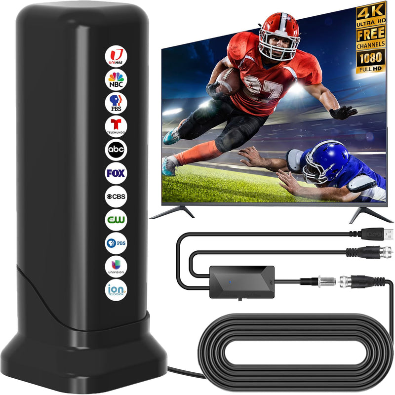 Indoor TV Antenna for Local Channels, 2026 HD Digital TV Antenna for Smart TV with Strong Signal Amplifier, 360° Reception HDTV Antenna Supports 4K 1080P TVs, Magnetic Base & 13ft Coax Cable Black