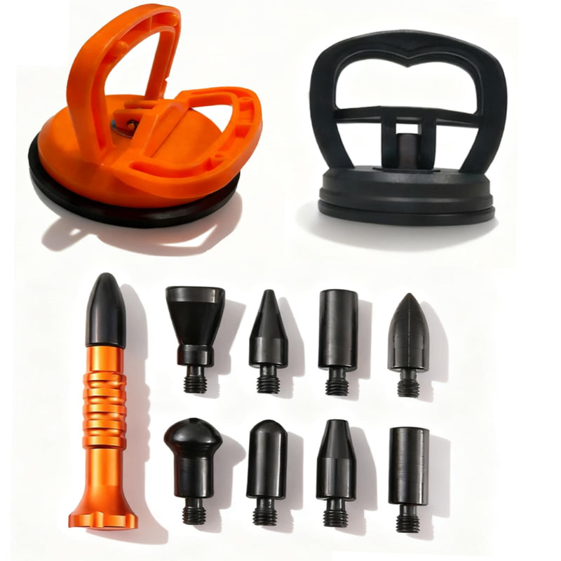 12-in-1 Paintless Dent Repair Kit & Screen Opening Tools - Rubber Hammer, Stainless Steel Tap Down Pen with 9 Heads + 2 LCD Suction Cups for Car Dent Removal, Smartphone Tablet Laptop Screen Repair