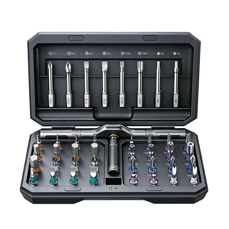 42 in 1 Magnetic Screwdriver, Screwdriver Set, Multi Bit Ratcheting Screwdriver Set with Storage Case Repair Tool Kit for Computer, Eyeglass, Bicycles, Watch, Ring Doorbell, Furniture (Grey) Grey