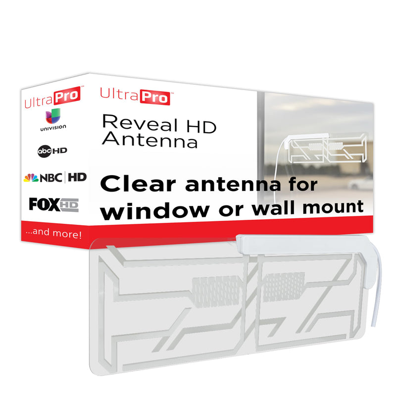UltraPro Indoor TV Antenna for Smart TV, Long Range HD Local Channels, Easily Mount on Wall or Window, Supports 4K 1080P HDTV VHF UHF, 360° Reception, Clear, 86002