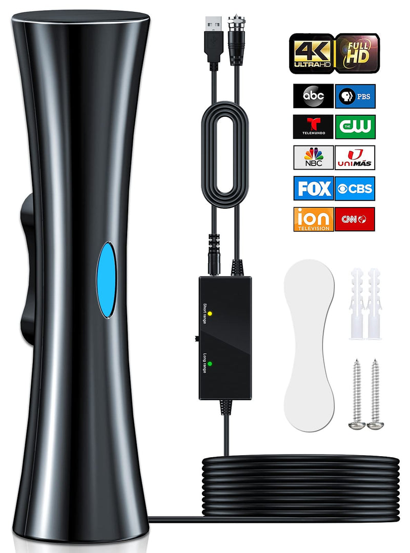 2026 New TV Antenna for Smart TV Indoor,3800+Miles Digital TV Antenna Indoor,360°Long Range Outdoor HDTV Antenna for Local Channels with Amplifier Signal Booster Supports 4K 8K All TVs-38FT Coax Cable Black