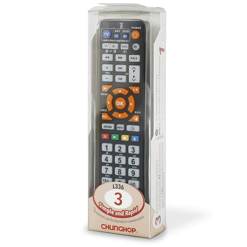 CHUNGHOP Universal IR Learning Remote Control for Smart TV VCR CBL DVD SAT STR-TV CD VCD HI-FI 3 in 1 Programmable Controller L336 with Learn Function 3-Device - LeoForward Australia