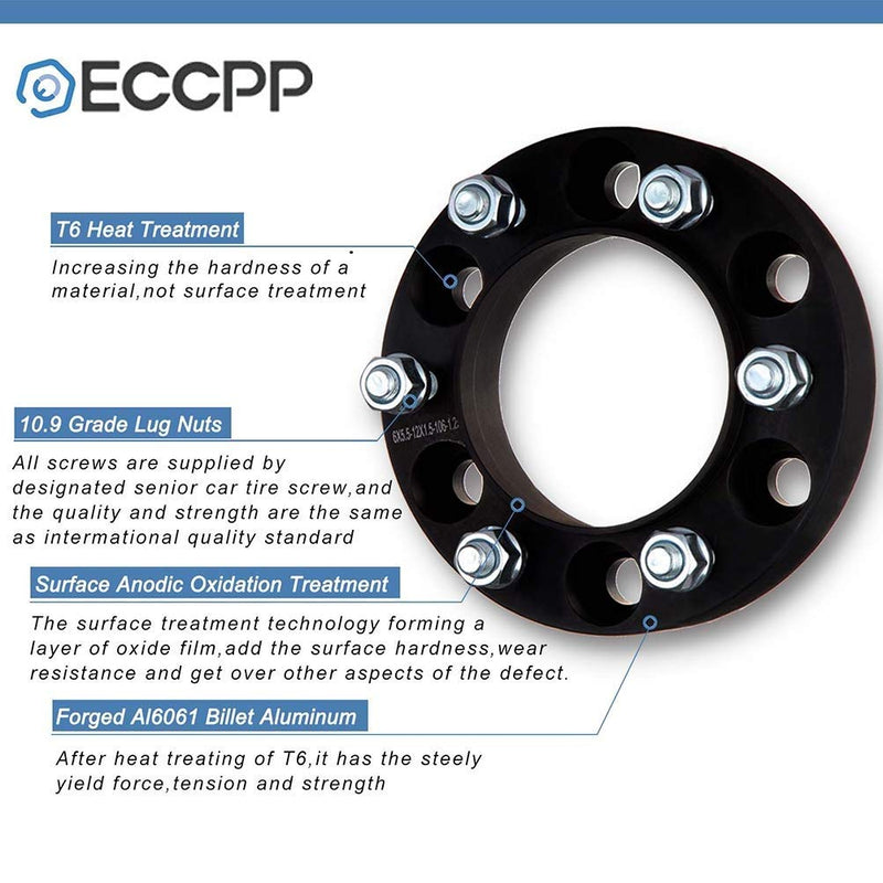 ECCPP 5x139.7 5 lug 50mm Wheel Spacers 5x5.5 to 5x5.5 2 inch 108mm 2X fits for Dodge Ram 1500 Ford F-100 F-150 E-150 Econoline Bronco Suzuki Vitara Jeep CJ &More with 1/2" studs (5x139.7) 2PC|2"|5x5.5 - LeoForward Australia