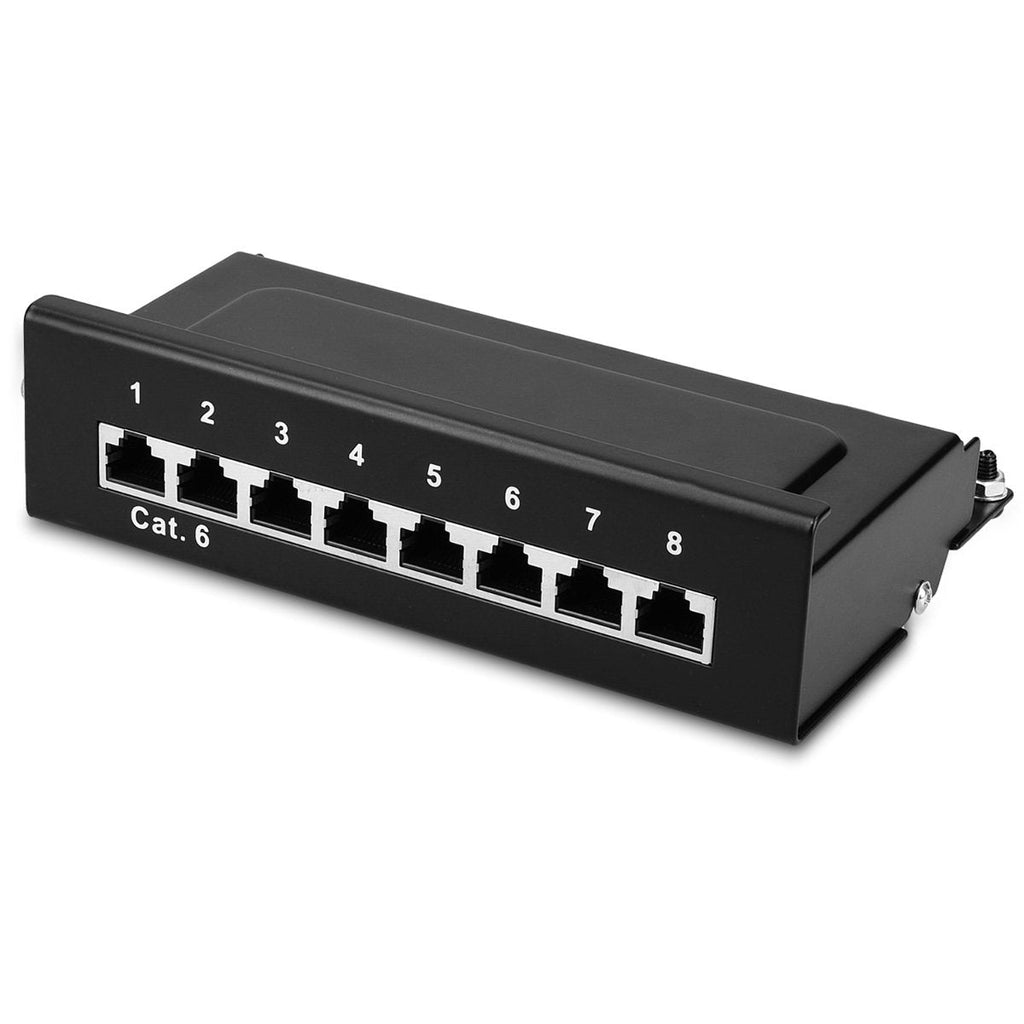  [AUSTRALIA] - kwmobile 8 port patch panel Cat6 distributor - distribution panel patch panel Cat 6 cable with ground cable - including screws dowels for wall mounting - black