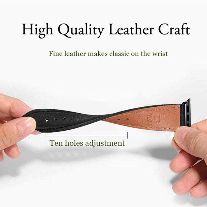 OMIU Square Bands Compatible for Apple Watch 38mm 40mm 42mm 44mm, Genuine Leather Replacement Band Compatible with Apple Watch Series 6/5/4/3/2/1, iWatch SE (Black/Black Connector, 38mm 40mm) Black Black Connector - LeoForward Australia