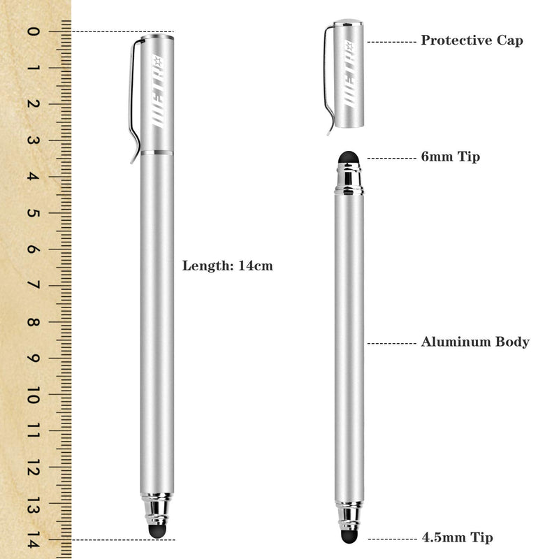 METRO Capacitive Stylus Pens, Rubber Tips 2-in-1 Series, High Sensitivity & Precision styli Pens for Touch Screens Devices (Silver) Silver - LeoForward Australia